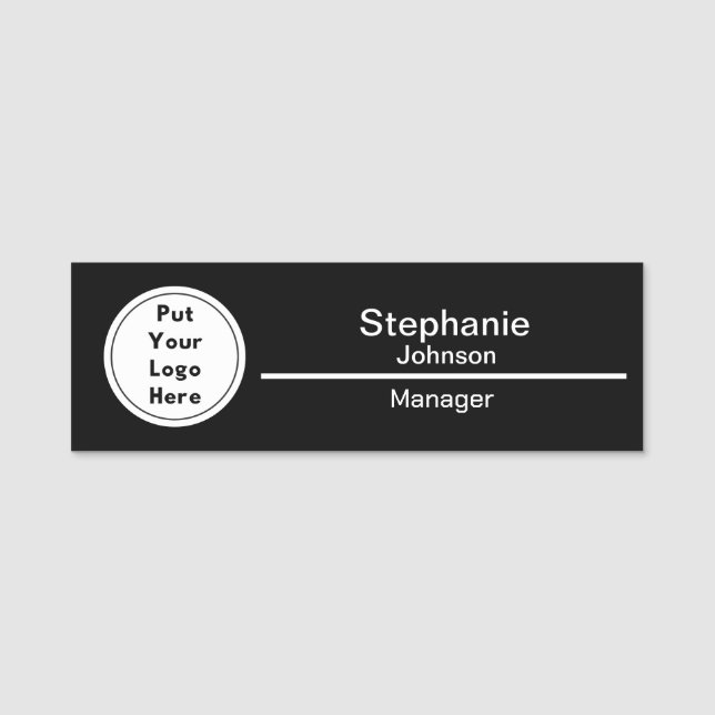 Square Custom Business Logo Black Name Tag Badge (Front)