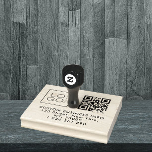 Square Custom Business Logo Qr Code & Address Rubber Stamp