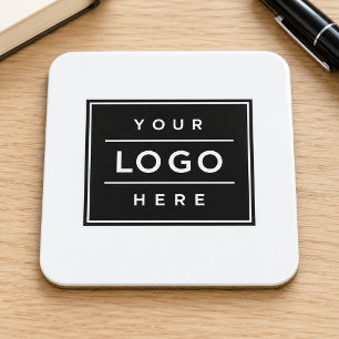 Square Custom White Business Logo Company Branded Coaster
