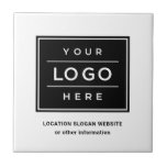 Square Custom White Business Logo Company Branded Tile<br><div class="desc">Square custom branded tile features your professional business logo design and custom text for a location,  slogan. website,  or other information. Simply add your company logo to the black and white placeholder image and type in your preferred wording. Colours can be modified.</div>