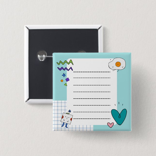 Square Cute Doodle Cartoon Memo Notes 15 Cm Square Badge (Front & Back)