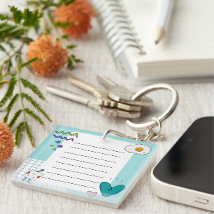 Square Cute Doodle Cartoon Memo Notes Key Ring
