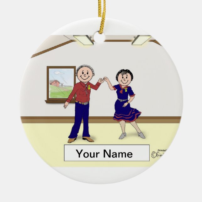 Square Dance Couple Ceramic Tree Decoration (Front)