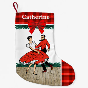 Square Dancers  With Red Plaid Small Christmas Stocking
