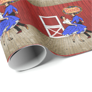 Square Dancing Barn Dance Scene Hoe-Down Wrapping Paper