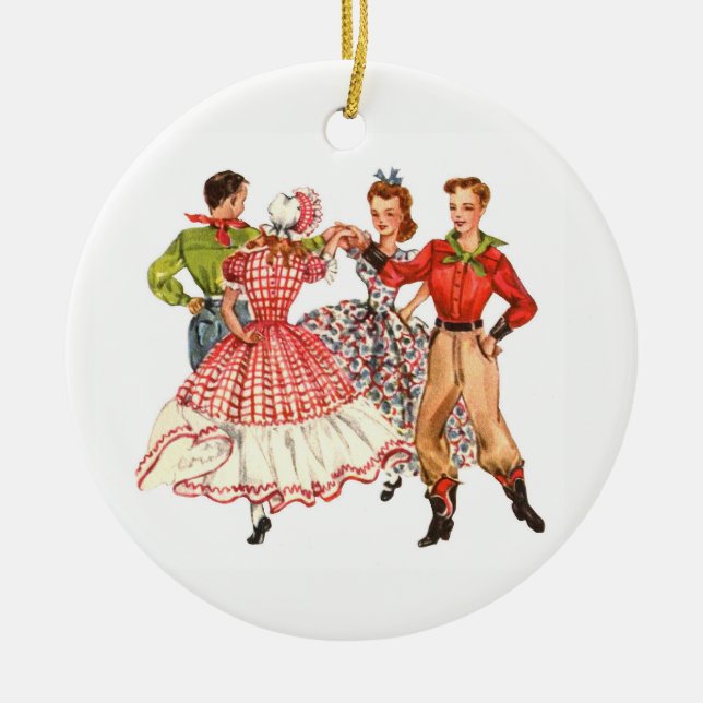 Square Dancing Ceramic Tree Decoration (Front)