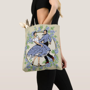 Square Dancing Couple in Blue With Flowers Tote Bag