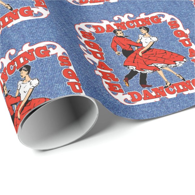 Square Dancing Couple on Faux Denim Background Wrapping Paper (Roll Corner)