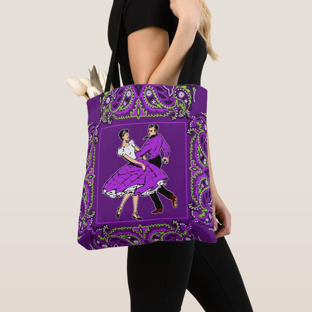 Square Dancing Couple Purple W/ Bandanna Tote Bag (Close Up)