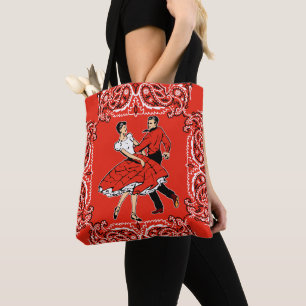 Square Dancing Couple Red Bandanna Background Tote Bag