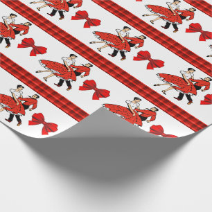 Square Dancing Couple With Red Plaid And Bow Wrapping Paper