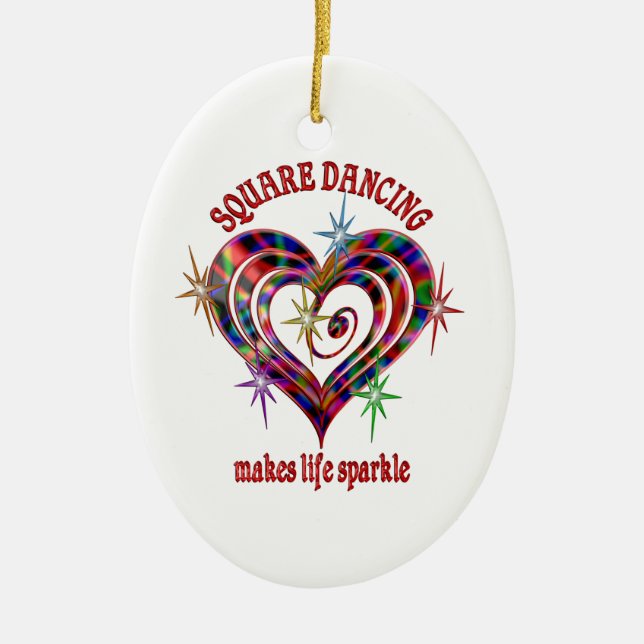 Square Dancing Sparkles Ceramic Tree Decoration (Front)