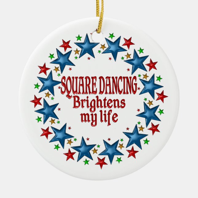 Square Dancing Stars Ceramic Tree Decoration (Front)
