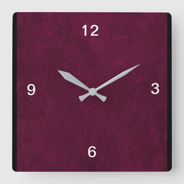 Square Deep Red Designer Clock (Front)