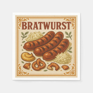 Square Design (Bratwurst, Retro Style) for USA Napkin