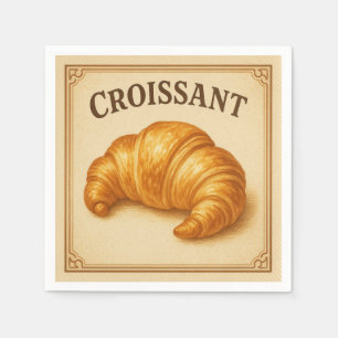 Square Design French Croissant, Retro Style Napkin