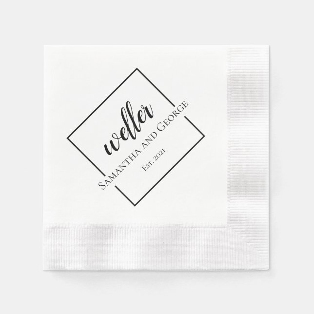 Square Design Personalised Wedding Napkin (Front)