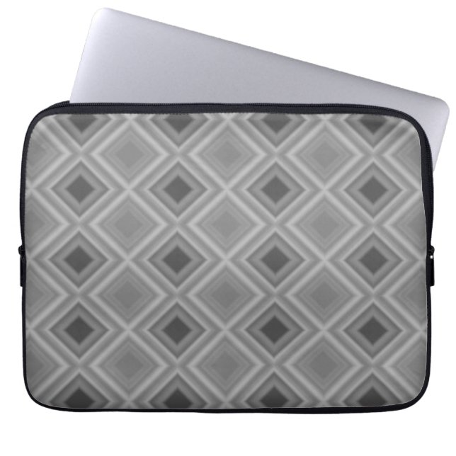 Square Diamond Monotone Black Grey  Laptop Sleeve (Front)