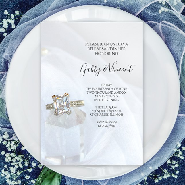 Square Diamond Ring Crystal Rehearsal Dinner Invitation (Creator Uploaded)