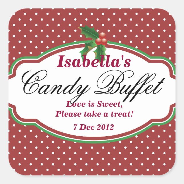Square Dotty Christmas Candy Buffet Sticker (Front)