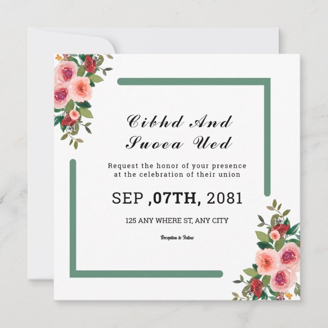 Square Double Sided Wedding Invitation Card (Front)