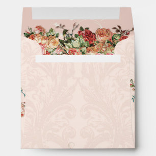 Square Elegant Blush Vintage Floral Roses Damask Envelopes