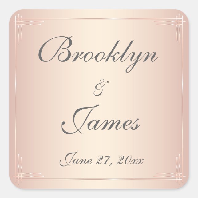 Square Elegant Blush Wedding Stickers (Front)