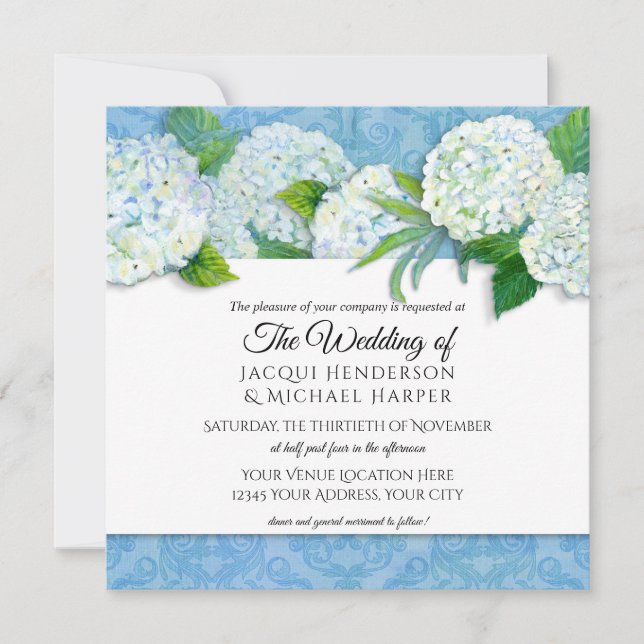 Square Elegant Damask Hydrangea Floral Wedding Invitation (Front)