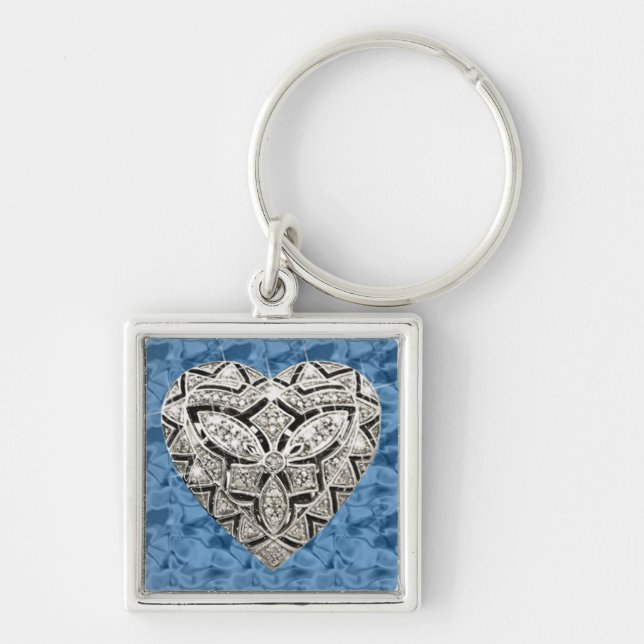 Square Elegant Designer Diamond Heart Keychain (Front)