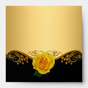 Square Envelope Pretty Gold Yellow Rose Black