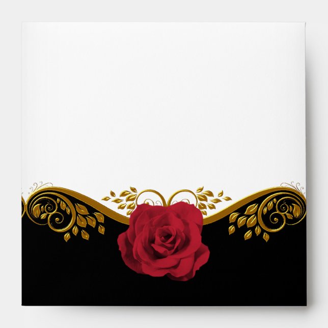 Square Envelope Pretty Red Rose Black White (Front)