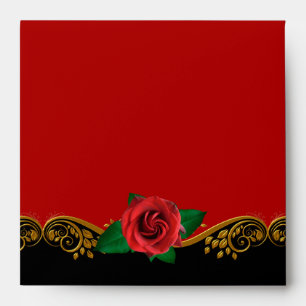 Square Envelope Red Rose Black Gold Ornate Elegant