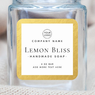 Square faux gold border white product label