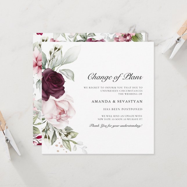 Square Floral Boho | Change Plans  Announcements (Front/Back In Situ)