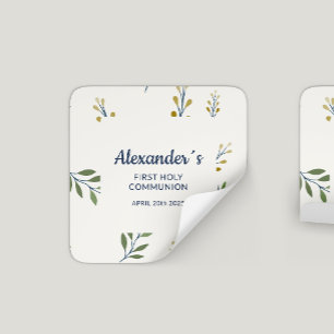 Square Floral Personalised First Communion Sticker
