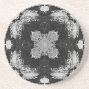 Square four pointed star grey black white charcoal coaster