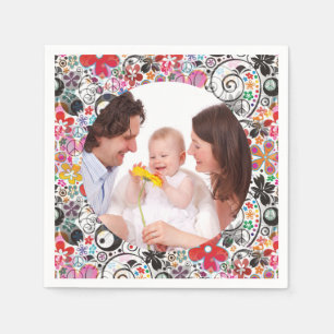 Square Frame Flower Power II + your photos & ideas Napkin