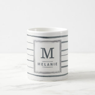 Square Frame Watercolor Stripes Custom Name Coffee Mug