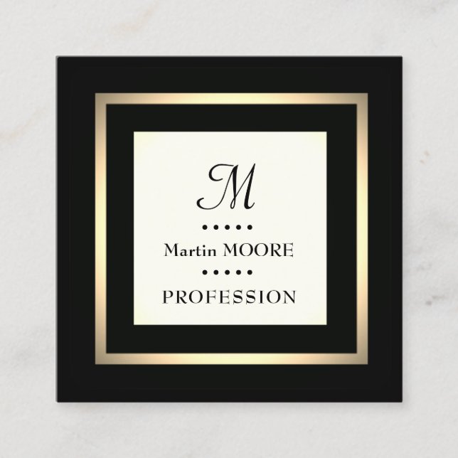 Square framed elegant classy luxury monogram square business card (Front)
