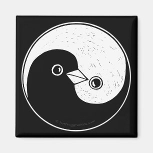Square Fridge Magnet with b/w YinYang peace doves.