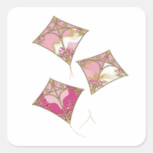 Square Gold KITE FLYING Vinyl Style Sticker