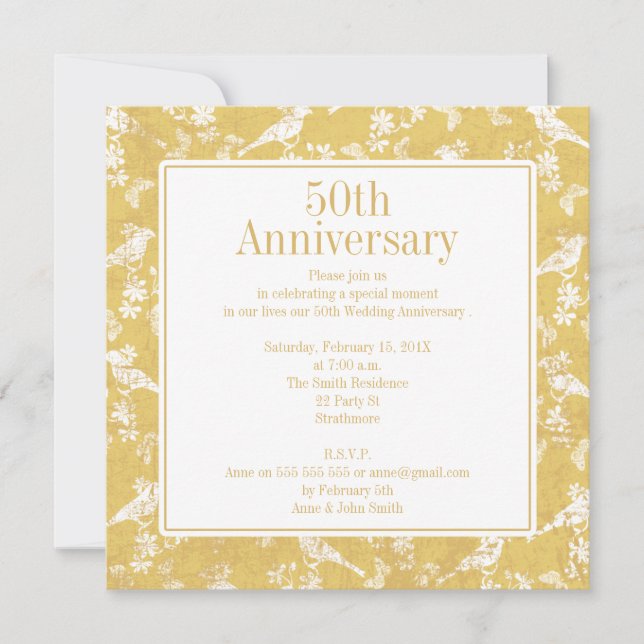 Square Golden 5oth Wedding Anniversary Invitation (Front)