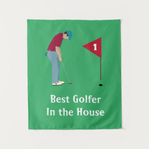 Square Golfer Putting Tapestry