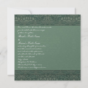 Square Green Vintage Damask Wedding Invitation