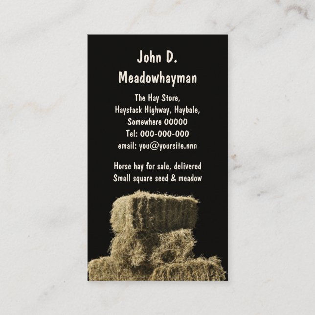 Square hay bales in a stack black background business card (Front)