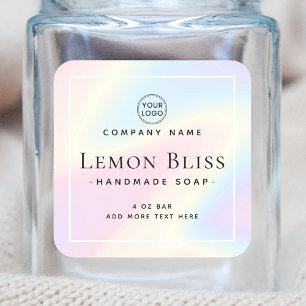 Square holographic look white border product label