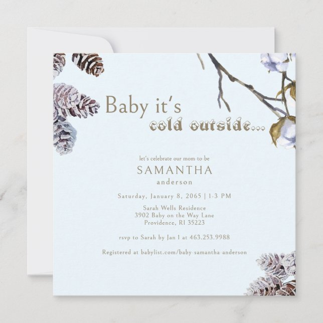 Square Icy Blue Baby It's Cold Outside Shower Invitation (Front)