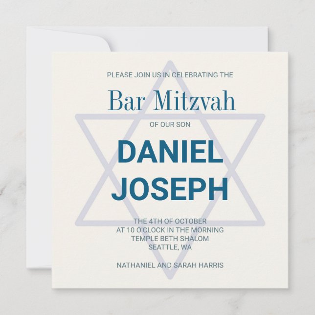 Square jewish star Bar Mitzvah Invitation (Front)