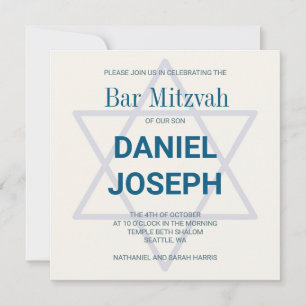 Square jewish star Bar Mitzvah Invitation