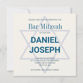 Square jewish star Bar Mitzvah Invitation
